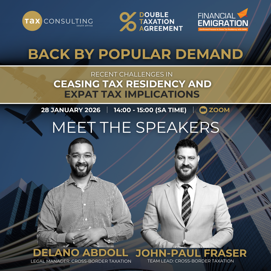 Post 2 - Meet the Experts 6 Delano Abdoll and John-Paul Fraser, tax experts, promoting a webinar on ceasing tax residency and expat tax implications.